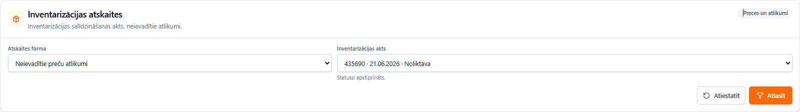 Inventarizācijas atskaite neievadītie atlikumi