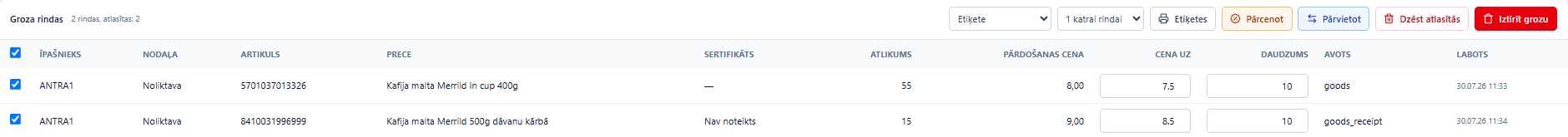 Preču grozs pārcenošana